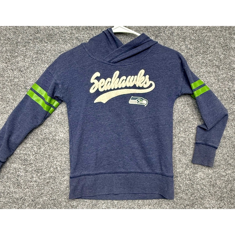 NFL Team Apparel Girls Seattle Seahawks Navy Blue Hoodie Sweatshirt Size M 7/8